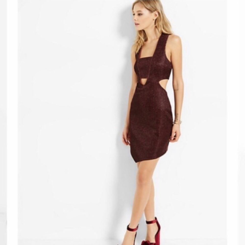 EXPRESS Burgundy Sparkle Cut-out bodycon dress❤️🧨✨ -C